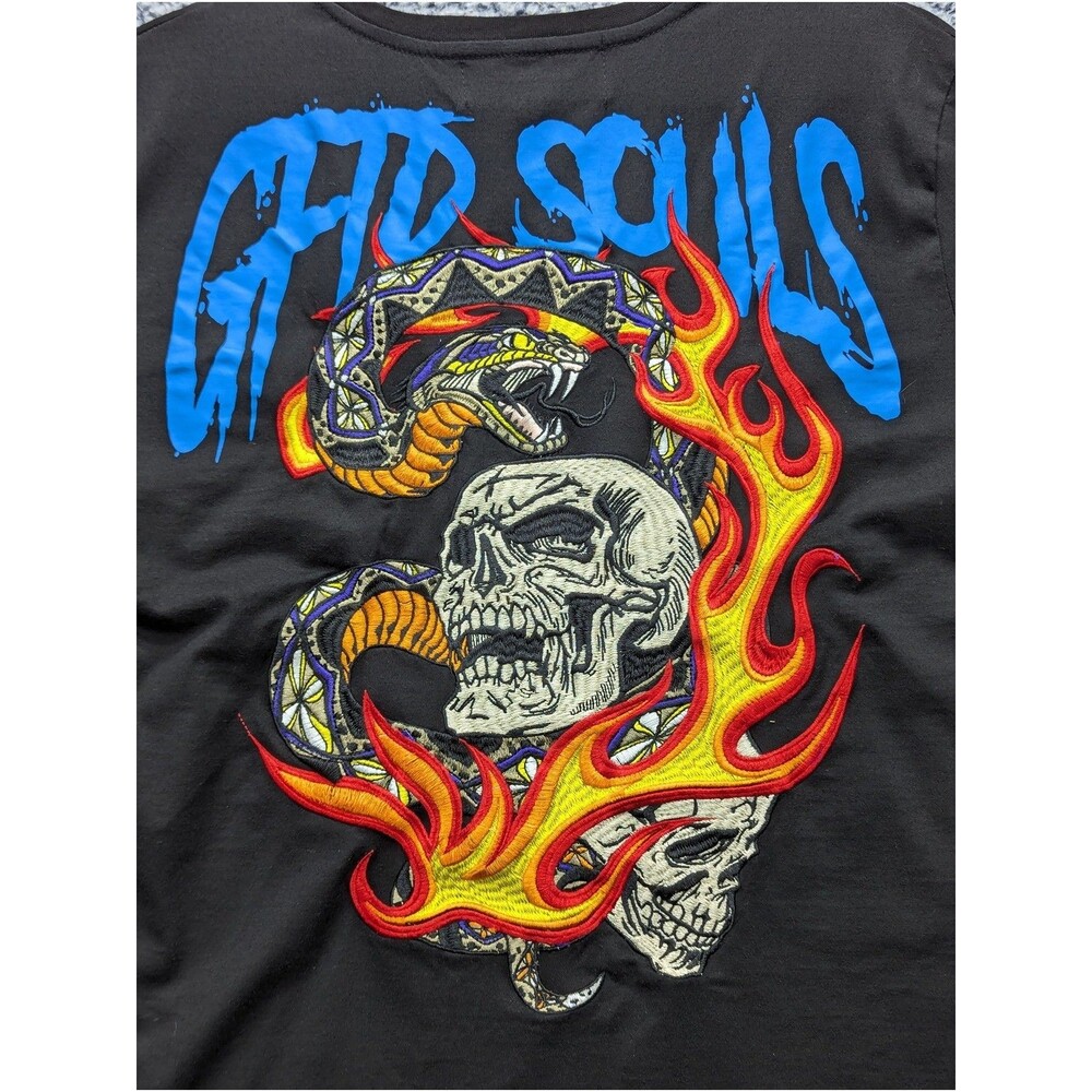 GFTD LA Gifted Souls Skull Snake Embroidered Shirt Size L Punk Goth Grunge Metal